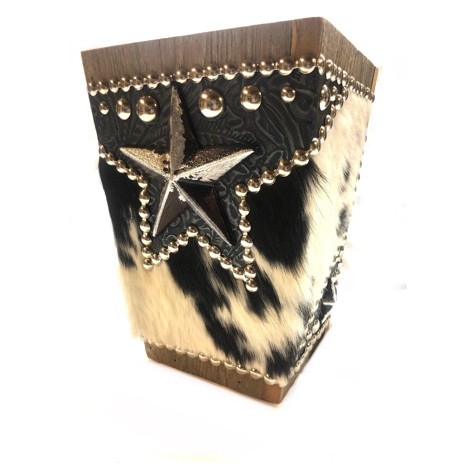 Western Star Cowhide Barnwood Wastebasket